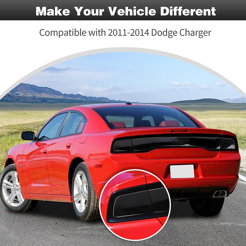 CheroCar غطاء مصباح خلفي حارس زينة ملحقات خارجية لسيارة دودج تشارجر 2011-2014، أسود مدخن - Image 2